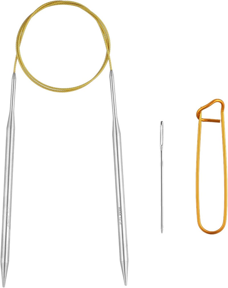 Stithoo Circular Knitting Needles 40inch (100cm) Stainless Steel Round Knitting Needles Size US 10.5 (6mm) with 1 Sturdy Stitch Holder - Image 1